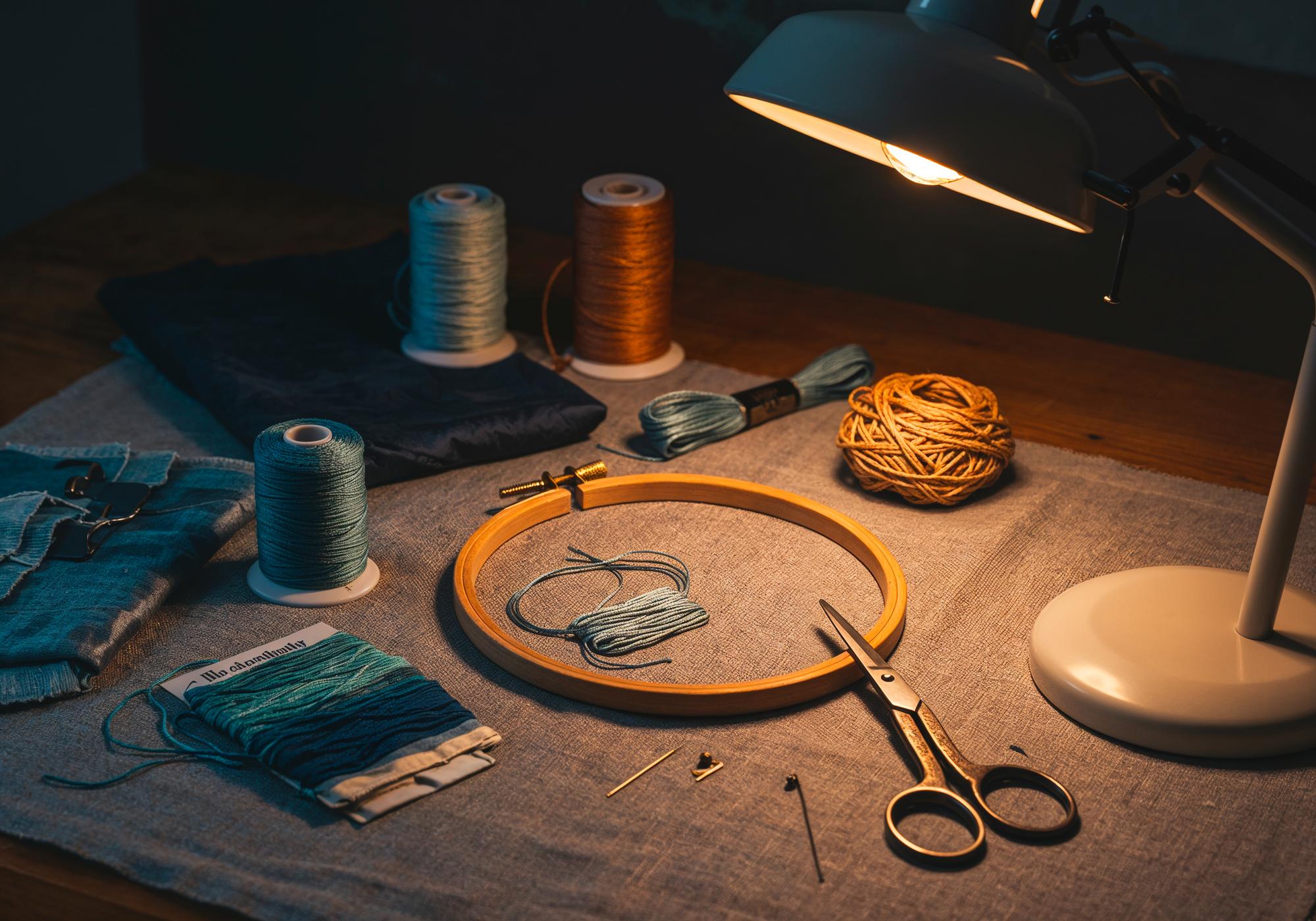 Work table with threads and hoops