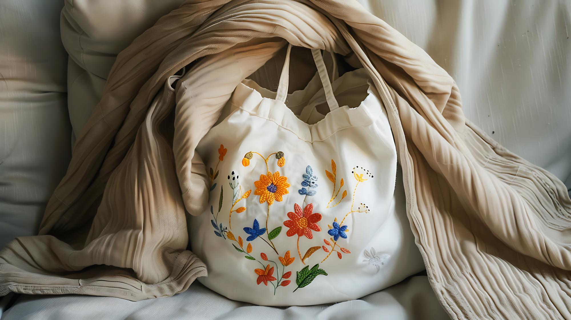 Neat threadwork on cotton tote